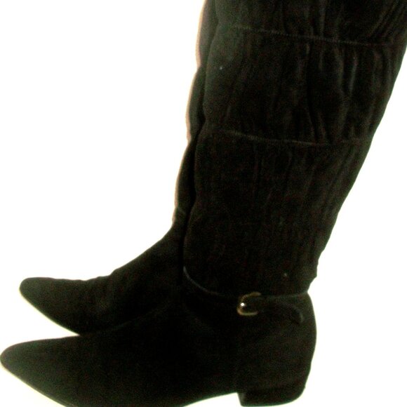 PRADA VTG Belted Black Suede Side Zip Low Heel Boots w Shirred Shaft 10M $850 - Picture 3 of 8